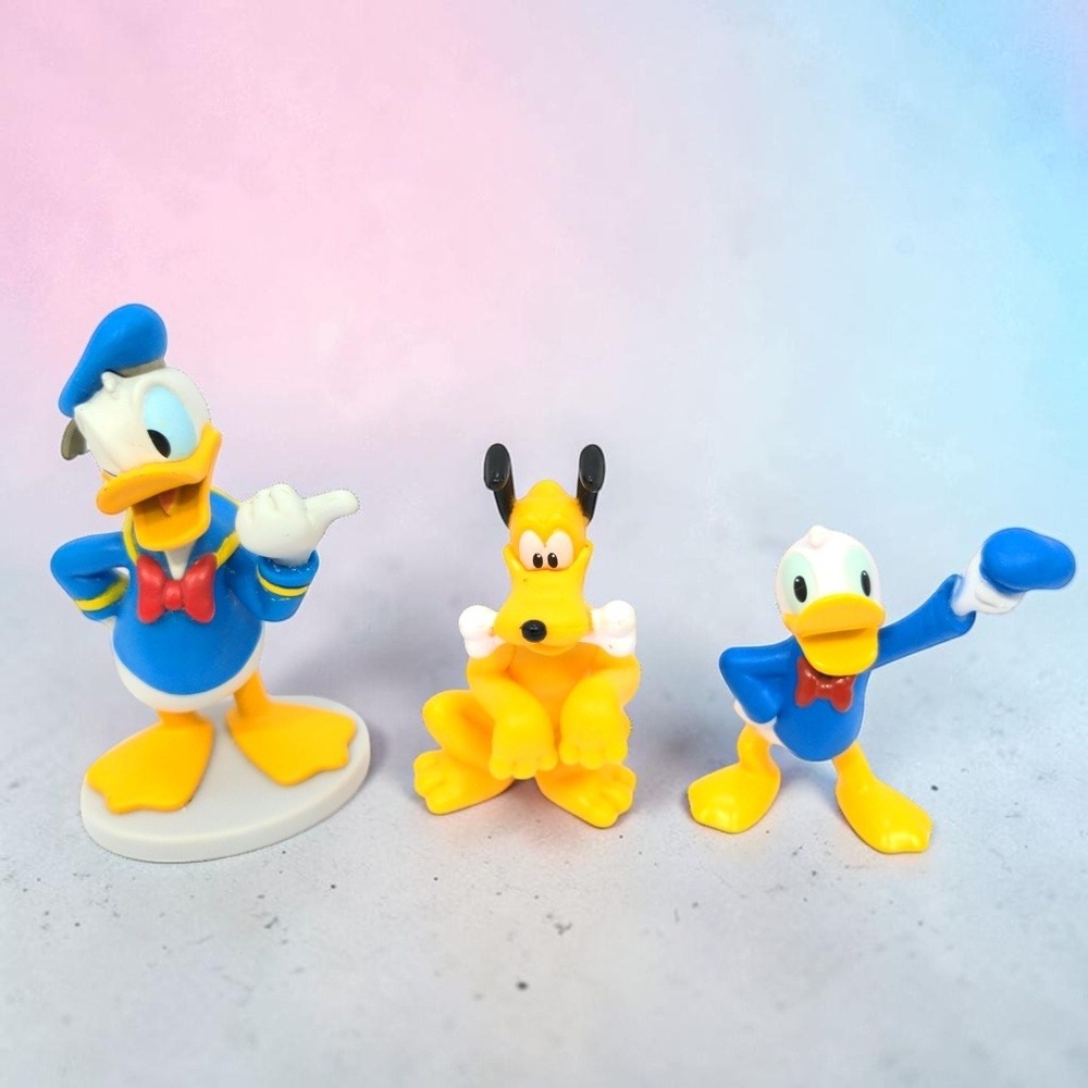 Disney Donald Duck Pluto Mini Figure Lot 3pc Plastic PVC Cake Topper Toy 3"